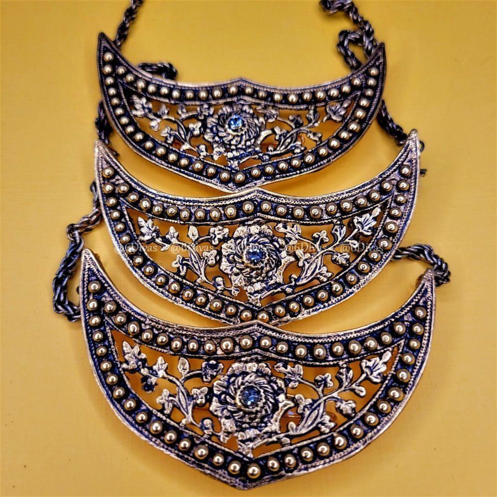 Vintage Crescent Pendant Tiered Necklace in Antique Gold tone - New
